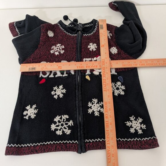 All Points Embroidered Santa Cardigan Womens Size Small Black Winter Full Zip - Picture 8 of 10